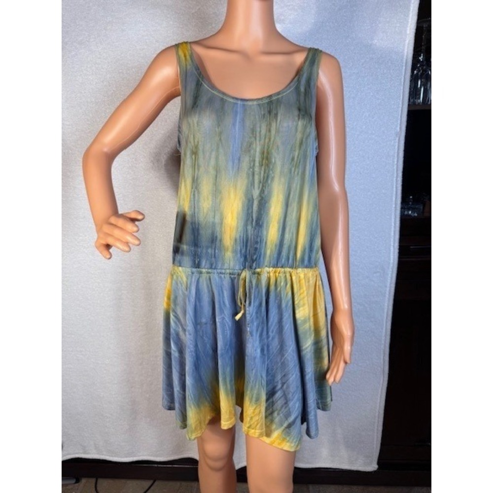 EUC B. Split tank mini short dress yellow blue and green size M
